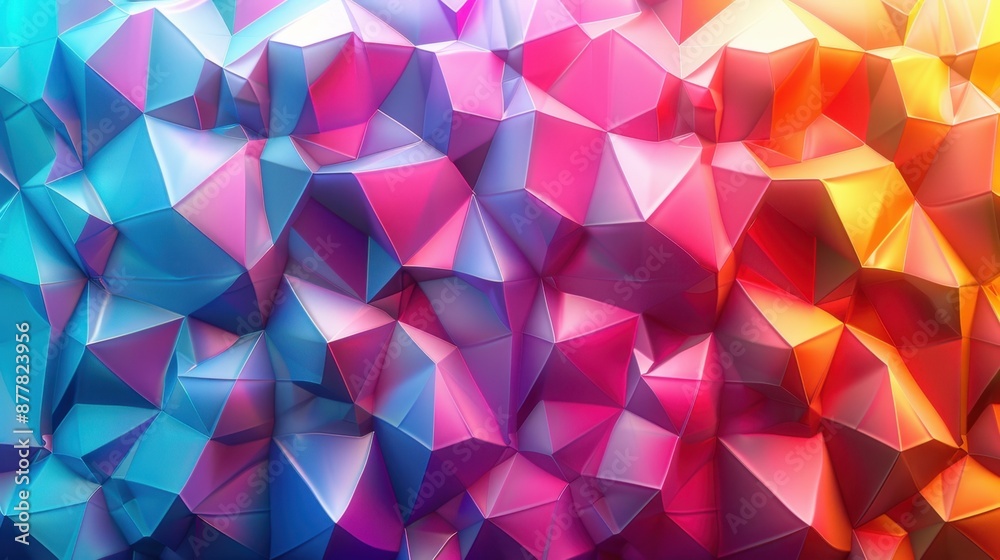Multicolored polygonal design in vibrant blues, pinks, purples, and oranges, creating a dynamic abstract motif.
Multicolored polygonal design in vibrant blues, pinks, purples, and oranges, creating a dynamic abstract motif.