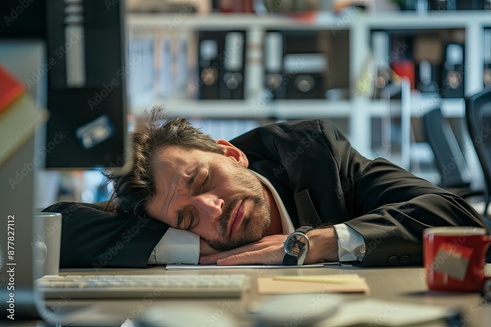tired business man sleepy and bored from sitting at a desk for a long time and has office syndrome - generative ai tired business man sleepy and bored from sitting at a desk for a long time and has office syndrome - generative ai