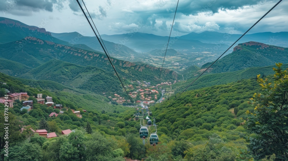 Cable Car Ride Through Mountainous Landscape Cable Car Ride Through Mountainous Landscape