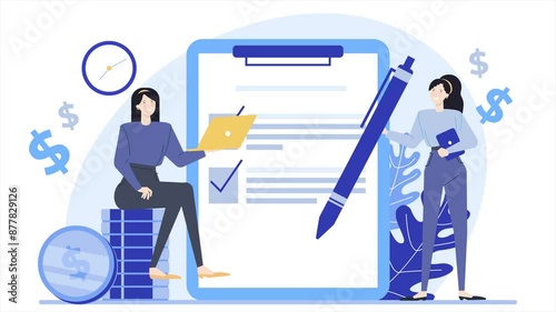 teamwork with checking to do list business animated illustration video