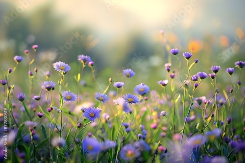 Beautiful Landscape with Little Purple Flowers in Nature. © PZ Studio