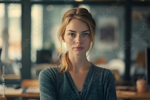 Portrait Young Woman Natural Beauty Casual Elegance Office Background Free Download Portrait Young Woman Natural Beauty Casual Elegance Office Background - GFXLoad