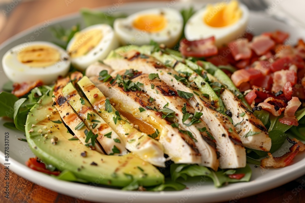 Grilled Chicken and Avocado Salad with Bacon and Eggs Grilled Chicken and Avocado Salad with Bacon and Eggs