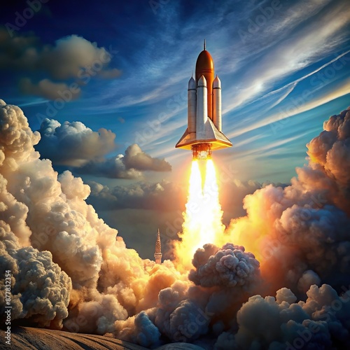 Raketenstart Wolke ab ins Weltall Rocket launch cloud off into space, space, into, Wolke, cloud, Rocket © guntapong