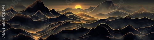Elegant Mountain Abstraction: A Luxurious Golden Wallpaper Design for Cover Art, Invitations, and Wall Decor, Embellished by AI-Generated Illustrations photo