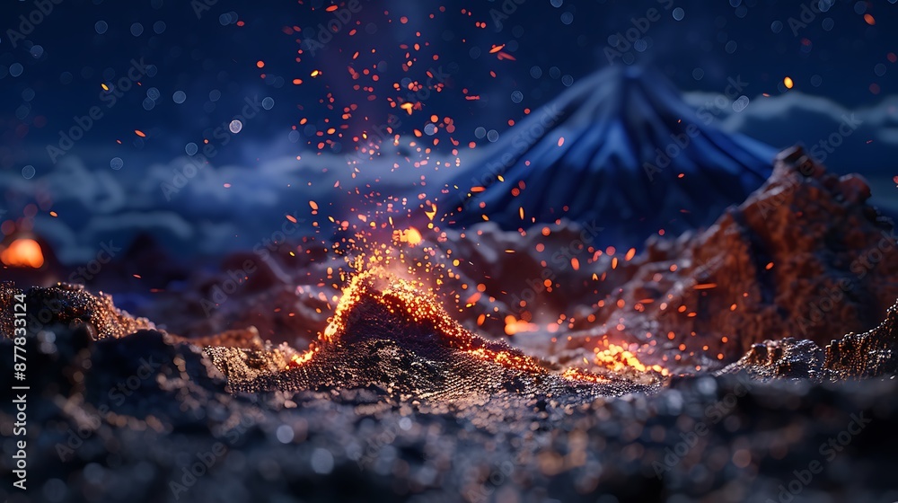 Molten rock spewing from a volcanic eruption at night Molten rock spewing from a volcanic eruption at night
