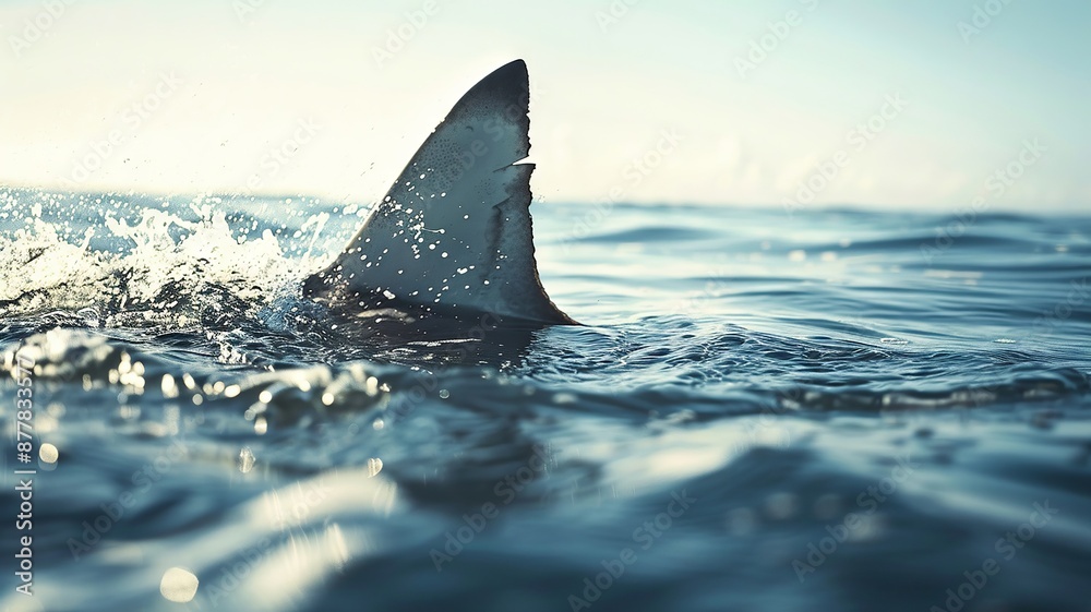 Fototapeta premium Shark Fin Emerging from the Ocean at Sunrise