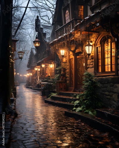 Old street in Prague at night, Czech Republic. Long exposure. © Iman