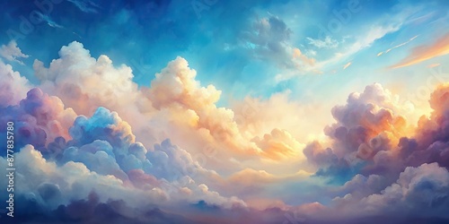 A captivating visual sensation of a dreamy cloudscape rendered in sweeping watercolor brush strokes, visual, captivating, strokes, sensation, cloudscape, sweeping, dreamy © guntapong