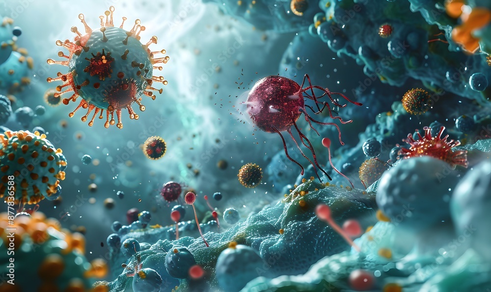 a digital artwork visualizing the immunological response to viral ...
