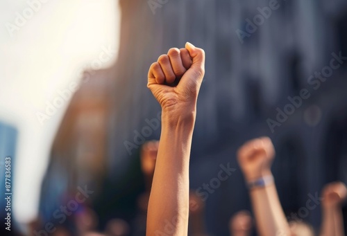 Abstract powerful image of a clenched fist with voice raised, symbolizing solidarity and resistance in the face of injustice photo