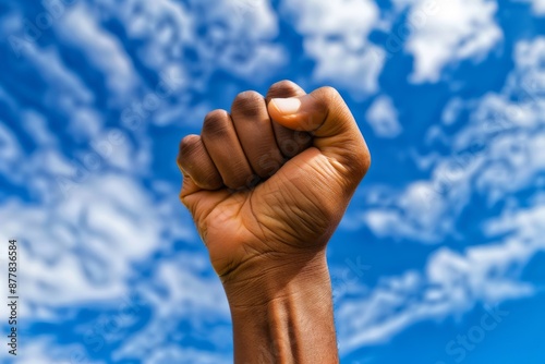 Abstract powerful image of a clenched fist with voice raised, symbolizing solidarity and resistance in the face of injustice photo