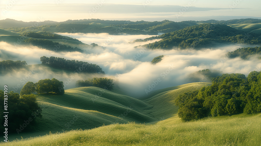 Obraz premium Golden Sunrise: Misty Hills Serenity