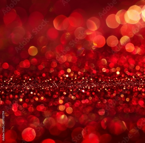 Abstract festive light and joy: red Christmas background with defocused bokeh effect, spreading festive cheer photo