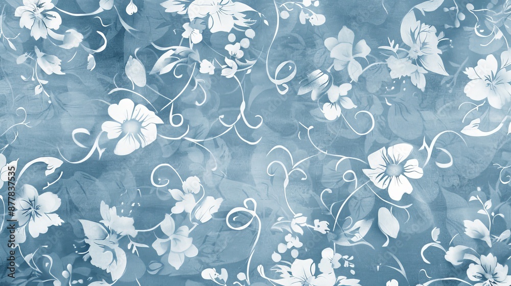 Fototapeta premium A blue background with a delicate, white floral pattern, giving a touch of elegance and beauty