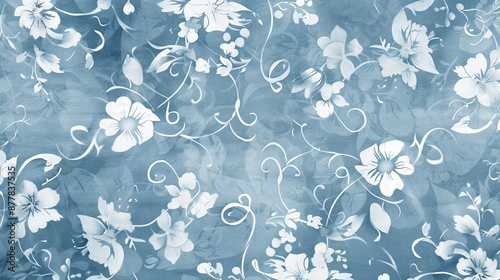 A blue background with a delicate, white floral pattern, giving a touch of elegance and beauty