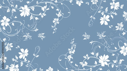 A blue background with a delicate, white floral pattern, giving a touch of elegance and beauty
