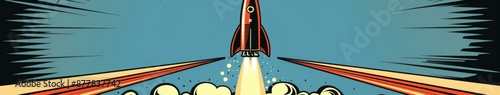 Pop Art Rocketry: A Dynamic Pop Art Style Depiction of a Rocket Launch, Capturing the Thrill of Space Exploration. photo