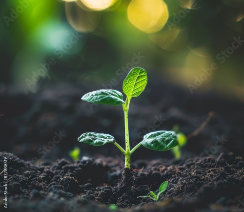 Sprouts emerging from the cradle of the earth, symbolizing the rebirth of spring, growth, and renewal. photo