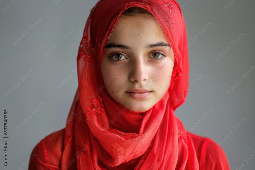 Portrait of a Young Woman in Red Headscarf Portrait of a Young Woman in Red Headscarf
