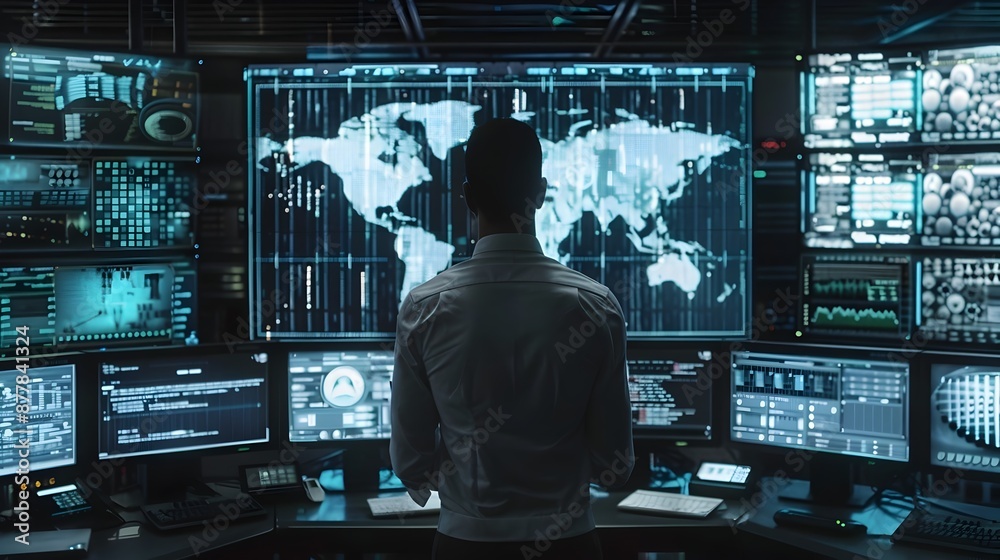 Cybersecurity Expert Analyzing Data and Code on Multiple Digital Screens Cybersecurity Expert Analyzing Data and Code on Multiple Digital Screens