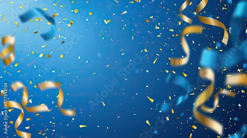 Blue background with confettis falling