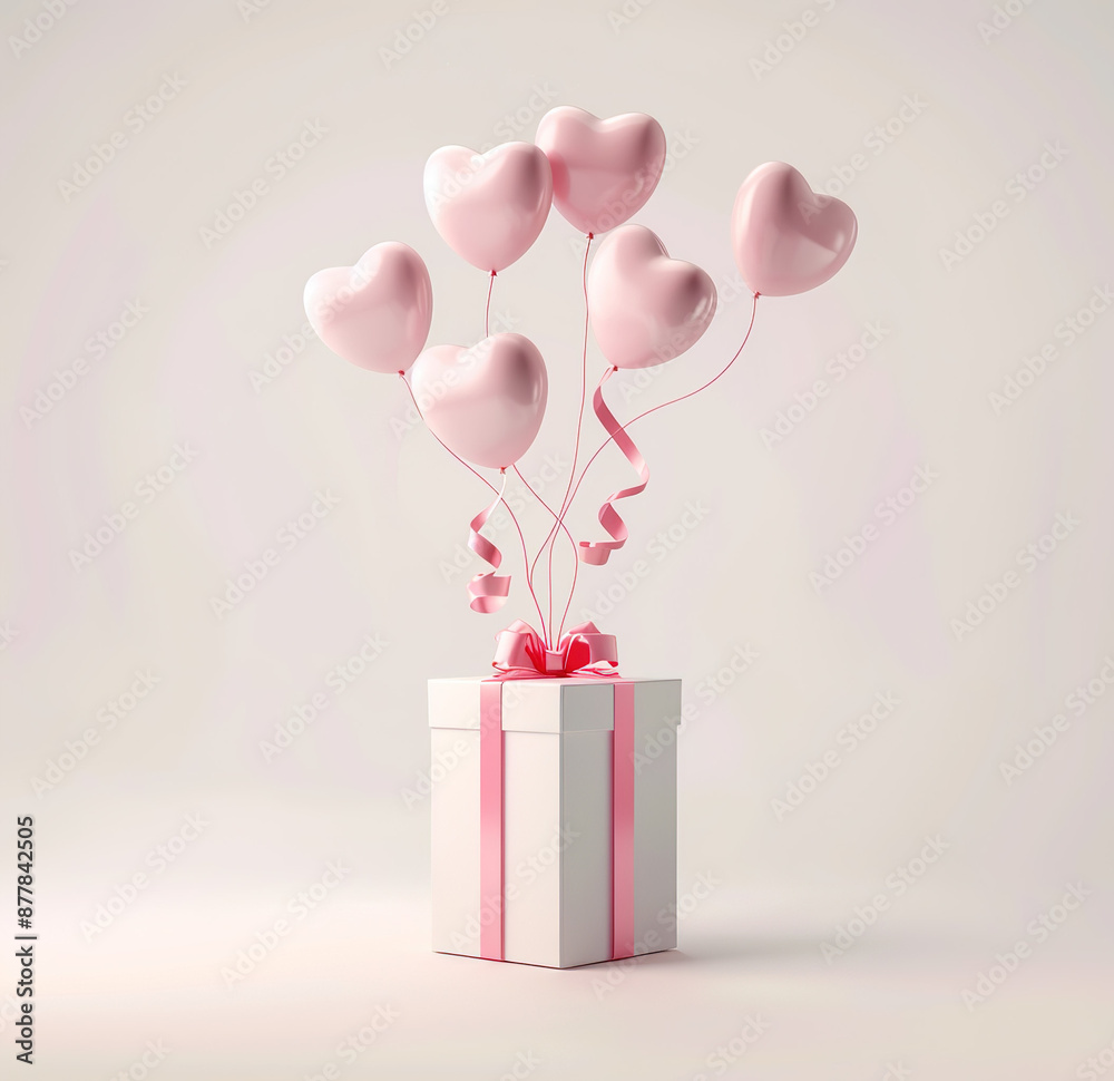 Stylish pink gift box with heart balloons, a charming flat design vector illustration for valentines and anniversary moments. Stylish pink gift box with heart balloons, a charming flat design vector illustration for valentines and anniversary moments.