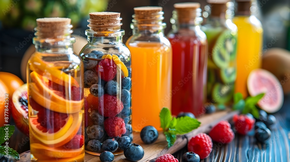 Freshly Blended Fruit Extracts in Glass Bottles Healthy Organic Detox Beverages for Wellness and Nutrition Freshly Blended Fruit Extracts in Glass Bottles Healthy Organic Detox Beverages for Wellness and Nutrition