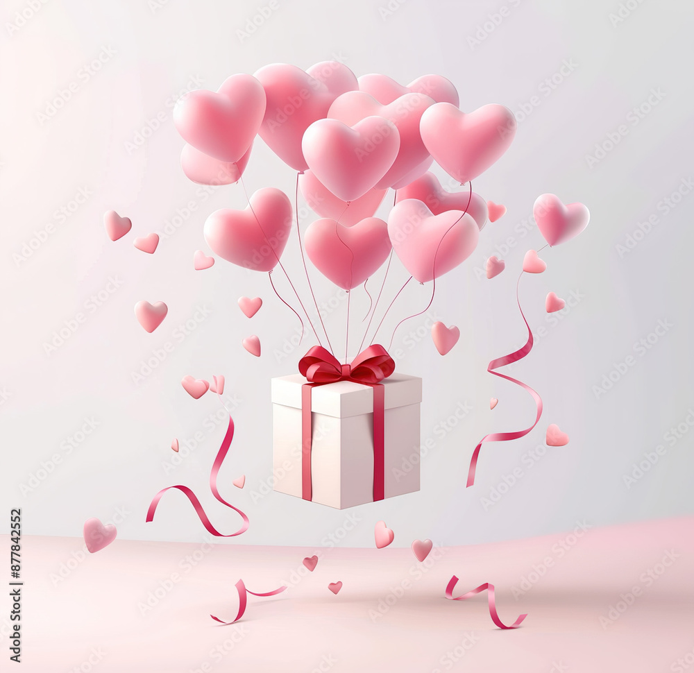 Stylish pink gift box with heart balloons, a charming flat design vector illustration for valentines and anniversary moments. Stylish pink gift box with heart balloons, a charming flat design vector illustration for valentines and anniversary moments.