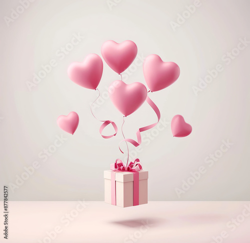 Stylish pink gift box with heart balloons, a charming flat design vector illustration for valentines and anniversary moments.