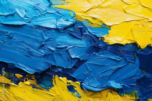 Abstract Ukrainian Pride: A Rich Tapestry of Blue and Yellow in an Artistic Interpretation of the Nation's Emblem photo