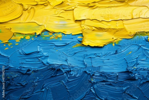 Abstract Ukrainian Pride: A Rich Tapestry of Blue and Yellow in an Artistic Interpretation of the Nation's Emblem photo