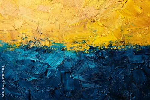 Abstract Ukrainian Pride: A Rich Tapestry of Blue and Yellow in an Artistic Interpretation of the Nation's Emblem photo