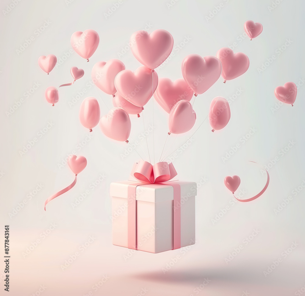 Charming gift box with heart balloons ascending, a pastel-colored vector illustration for sweet celebrations. Charming gift box with heart balloons ascending, a pastel-colored vector illustration for sweet celebrations.