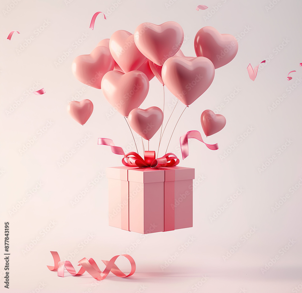 Charming gift box with heart balloons ascending, a pastel-colored vector illustration for sweet celebrations. Charming gift box with heart balloons ascending, a pastel-colored vector illustration for sweet celebrations.