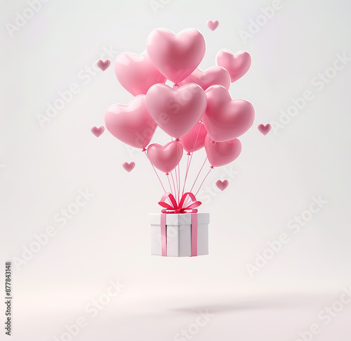 Charming gift box with heart balloons ascending, a pastel-colored vector illustration for sweet celebrations.