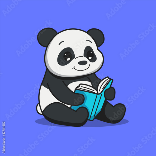 Cute panda reading book cartoon vector illustration