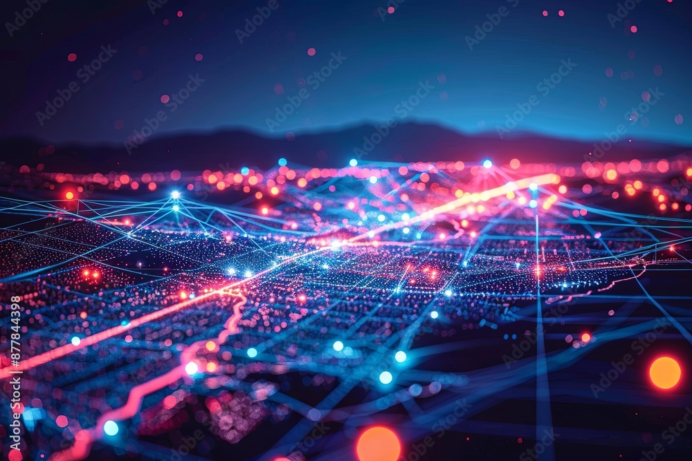 Obraz premium Digital map of California US Network Connection created with Generative AI