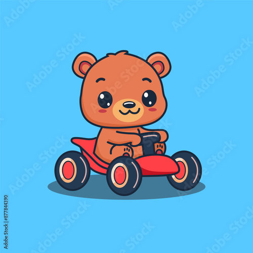 Cute bear driving car toy cartoon vector illustration