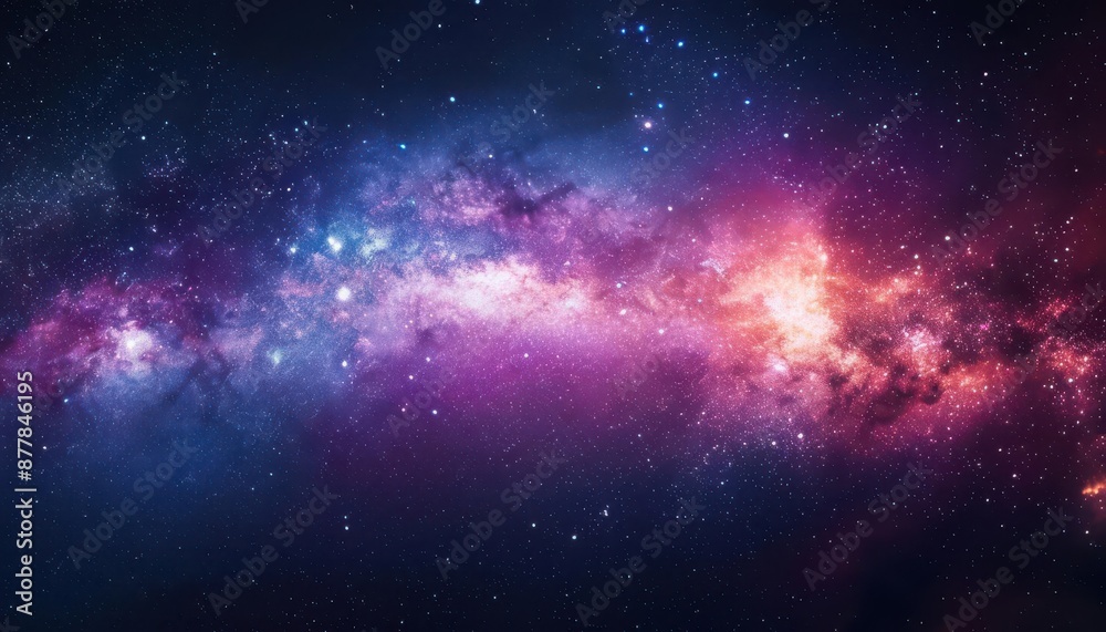 Naklejka premium Stunning view of the Milky Way galaxy showcasing vivid colors, stars, and cosmic dust. Perfect for astronomy and space-related projects.