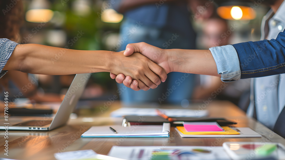 Business handshake in a collaborative office setting Business handshake in a collaborative office setting