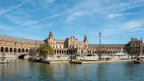 Detail of the Plaza de España, an architectural ensemble located in María Luisa Park in the city of Seville (Andalusia, Spain). It was declared a cultural heritage site in July 2023.
