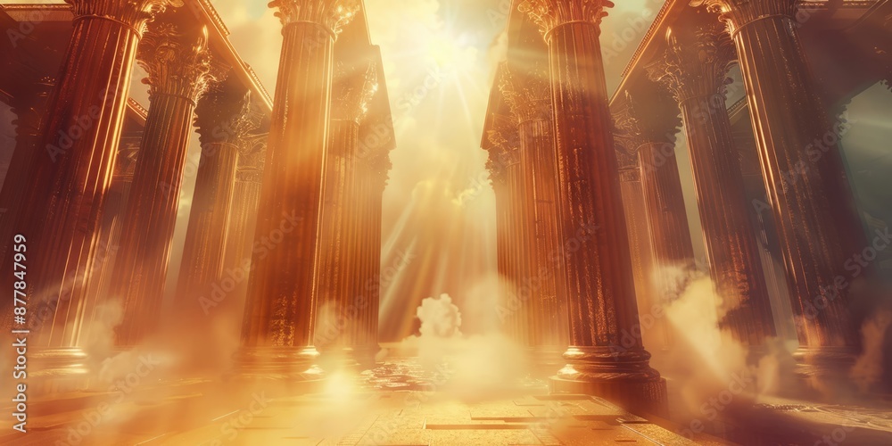 Obraz premium Majestic Sunlit Ancient Temple with Radiant Light and Mystical Atmosphere