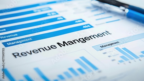 A close-up of a document titled "Revenue Management Plan" with charts and strategies.