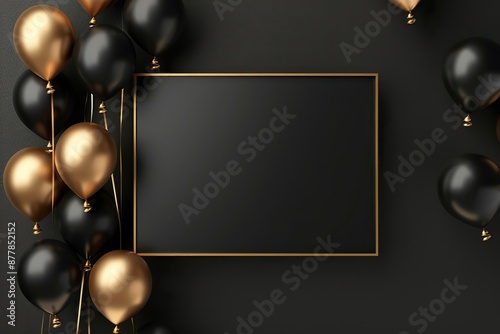 Golden frame with black and gold balloons