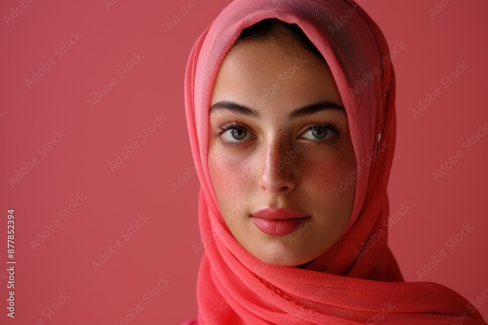 Close-Up Portrait of a Young Woman Wearing a Pink Hijab Close-Up Portrait of a Young Woman Wearing a Pink Hijab