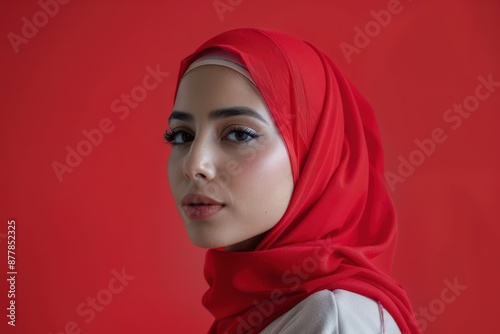 Portrait of a Woman in a Red Hijab