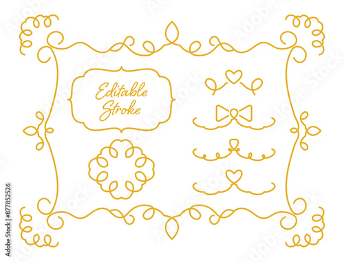 エレガントでクラシカルなフレームとアイコン・モチーフのセット（主に編集可能な線で構成）