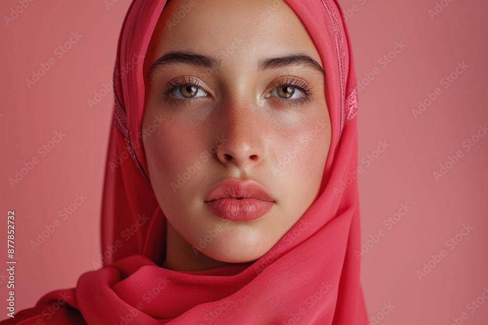 Close-up Portrait of a Young Woman in a Pink Hijab Close-up Portrait of a Young Woman in a Pink Hijab