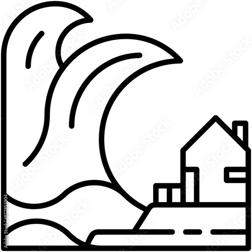 Tsunami Icon. Water Earthquake Power Pictogram Graphic Illustration. Isolated Simple Line Icon For Infographic, App and Web Button.